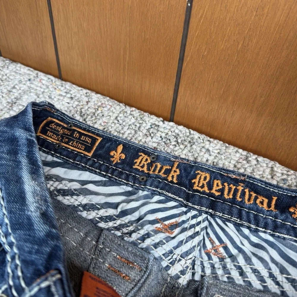Rock Revival Kai Jeans Womens 30 Fits 32x32 Easy Boot Rhinestone Blue Denim - Picture 9 of 15
